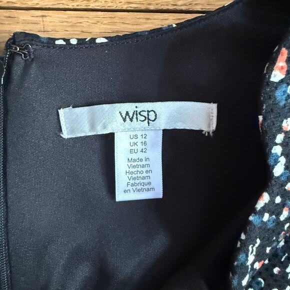 Fit & Flare Knee Length Scalloped V Neck Dress Splatter Black SZ 12 Skater - Picture 6 of 10